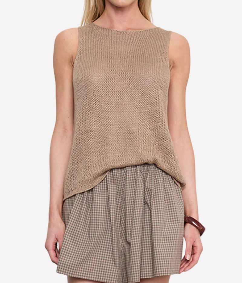 Linen Open Knit Tank in Flax
