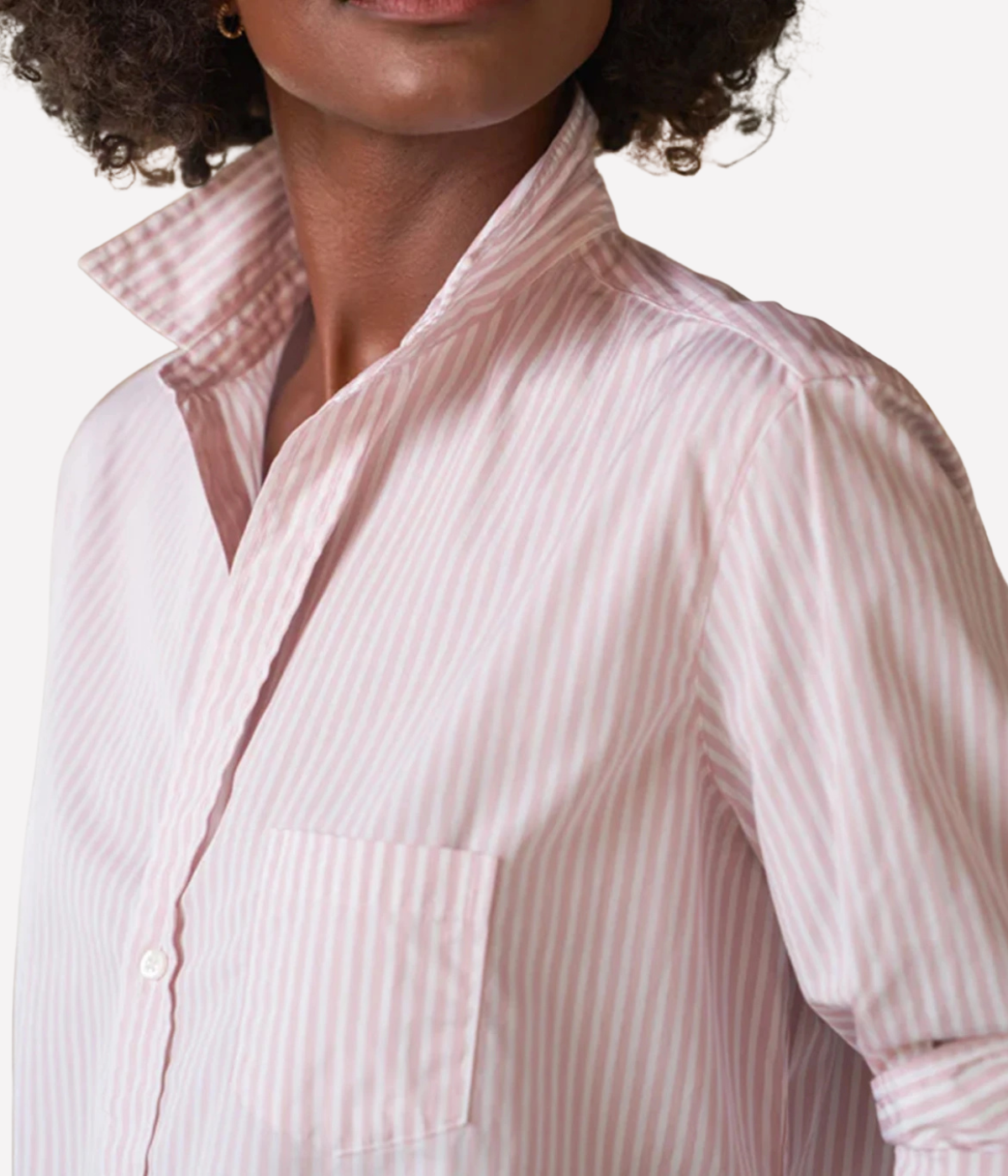 Eileen Woven Button Up in Pink White Multi Stripe