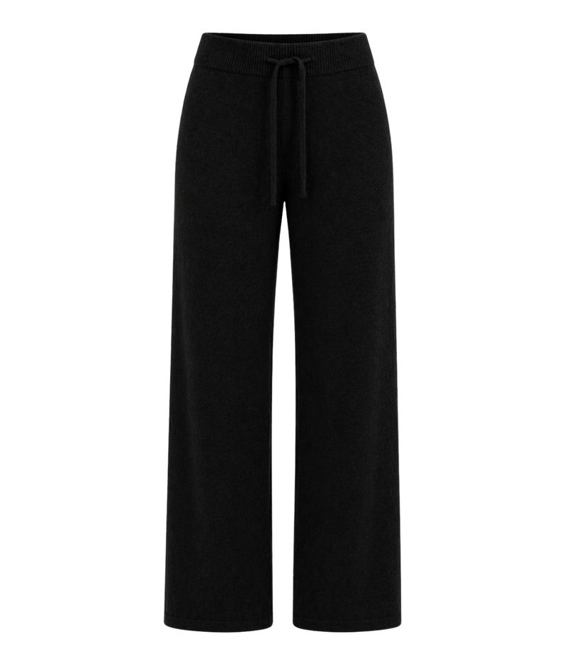 Soft Goat Cashmere Wide Leg Pant in Black – Flat Lay