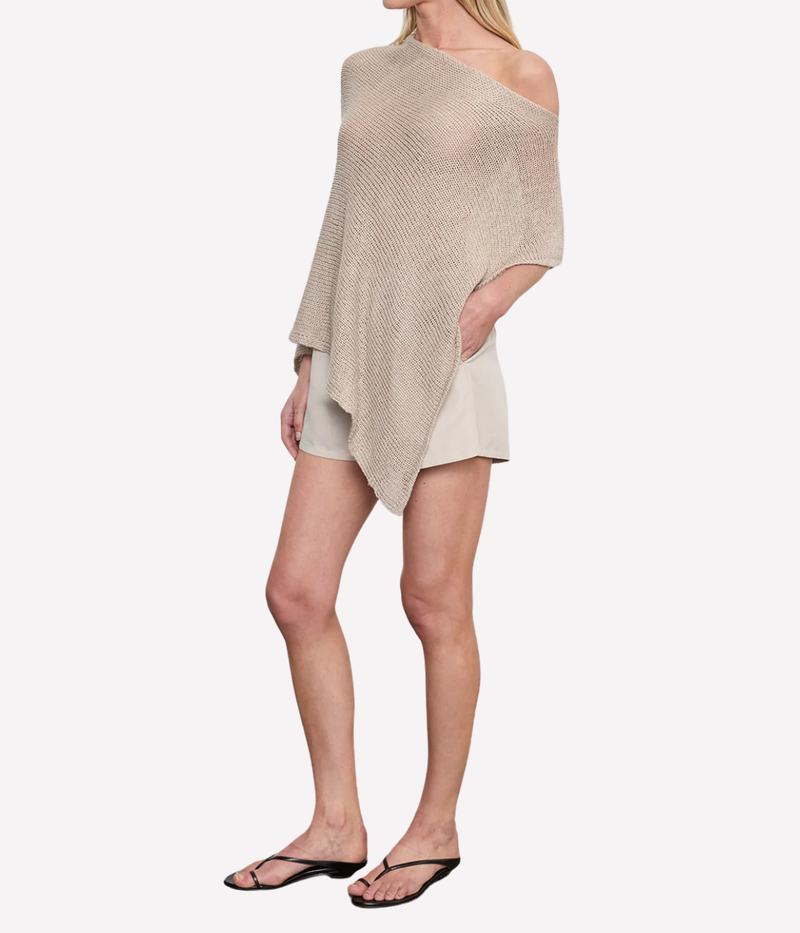Linen Open Poncho in Oatmeal