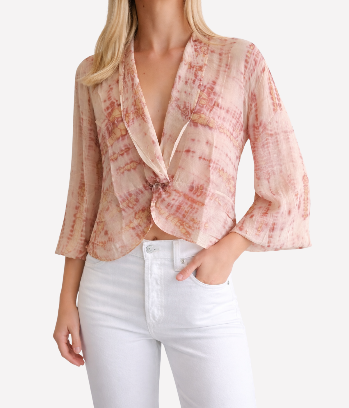 Knot Top In Washed Double Georgette in Khaki Bamboo