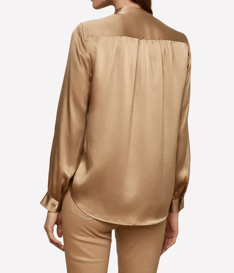 Bianca Band Collar Blouse in Chai Latte