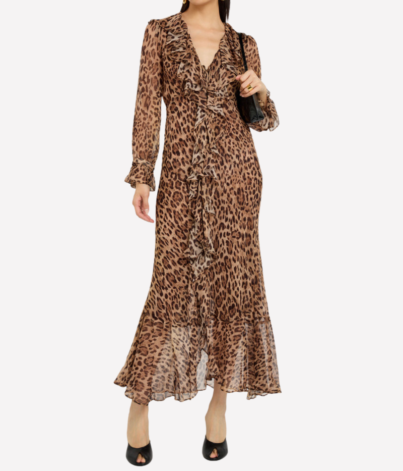Gracye Dress in Leopard Brown