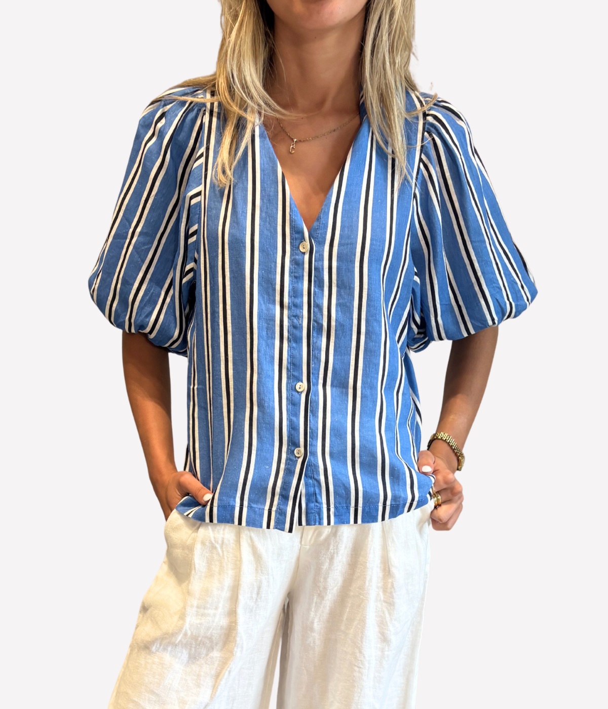 Bubble Linen Shirt in Blue Ivy Stripe