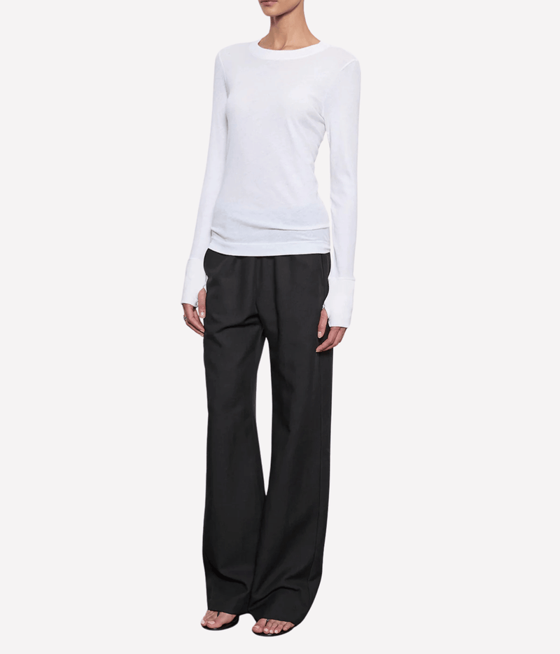 Cashmere Crew Neck Fitted Long Sleeve Top in White