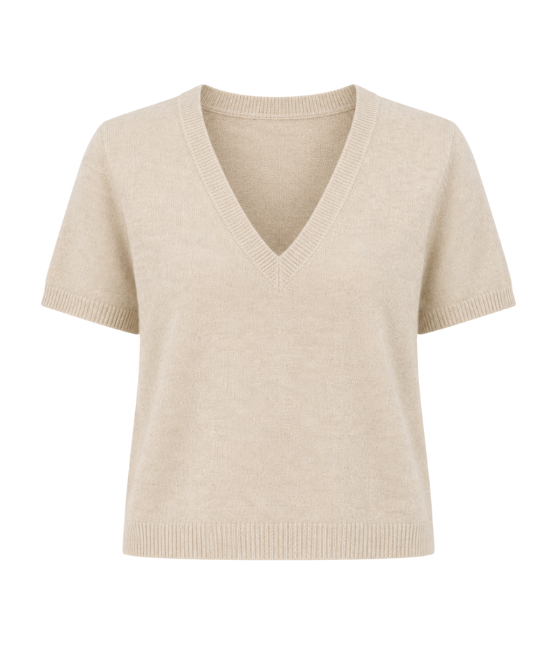 Kadri Cashmere Vneck Tee In Oatmeal