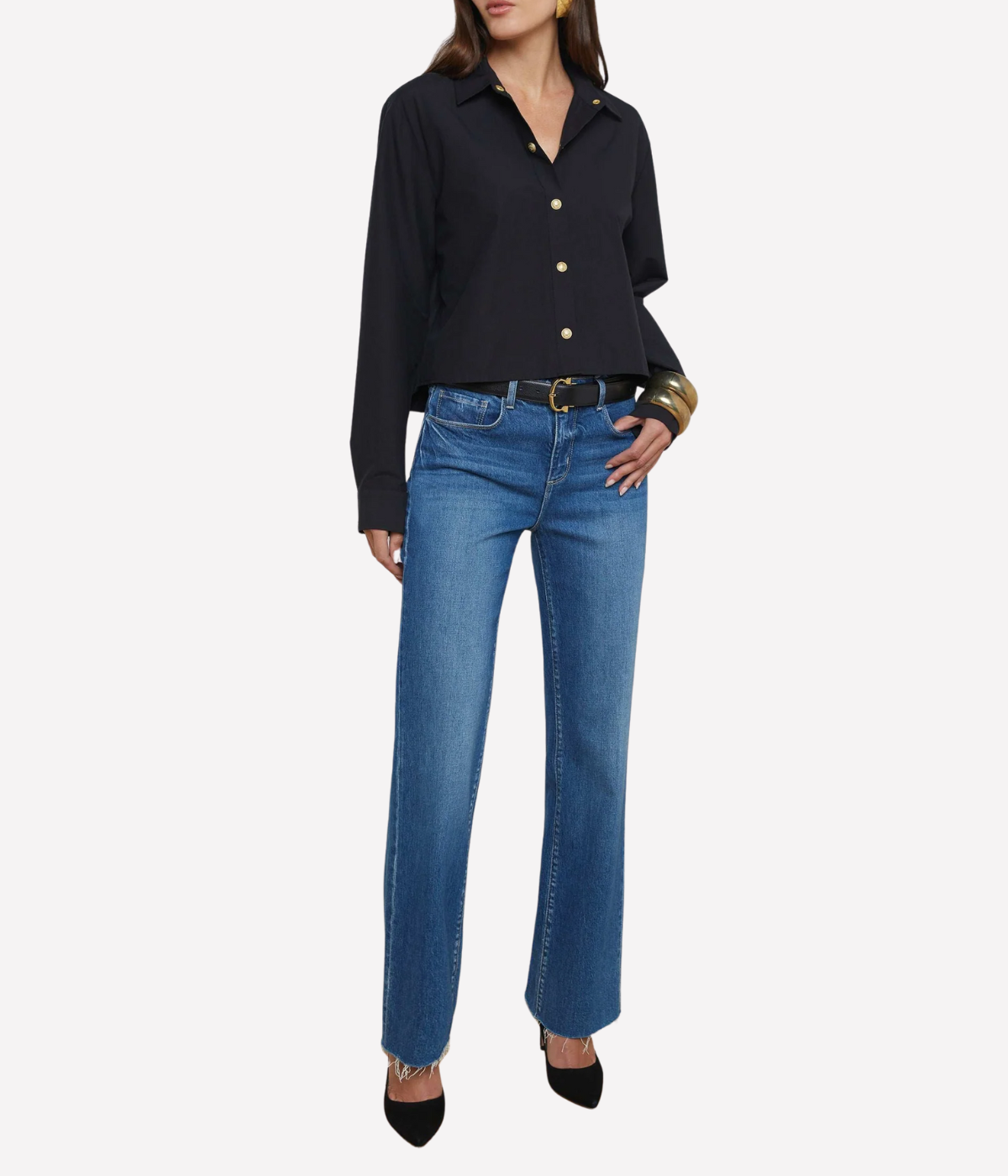 Cosette Crop Shirt in Black Gold
