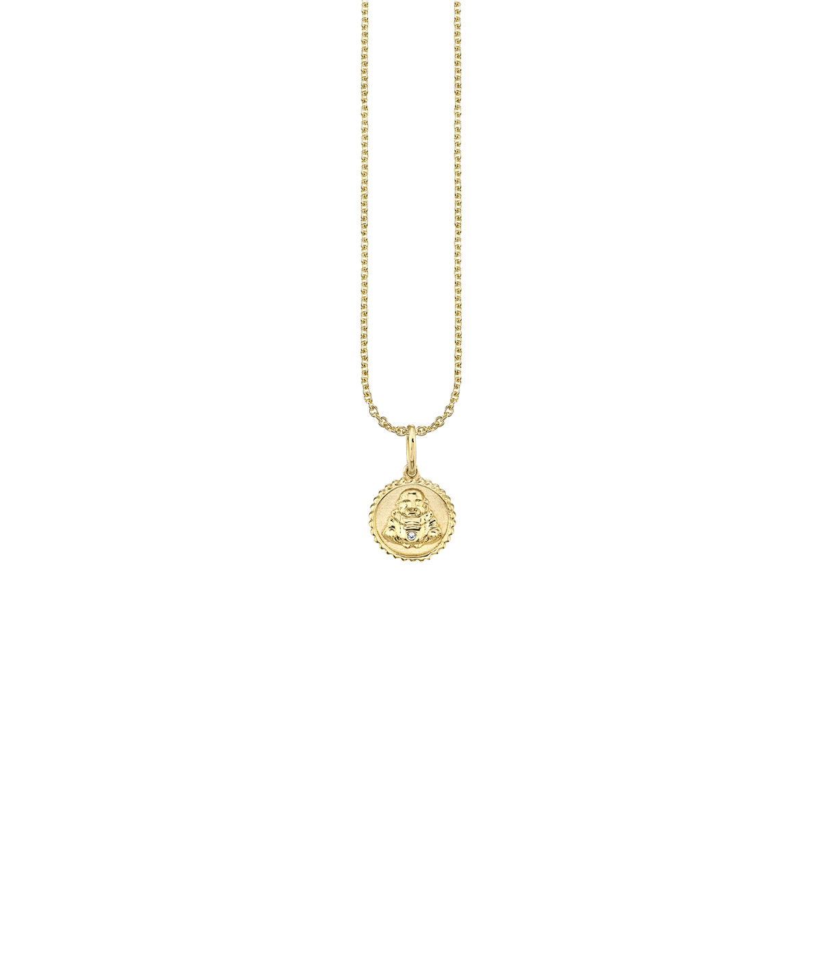 Sitting Buddha Coin Necklace In 14K Yellow Gold