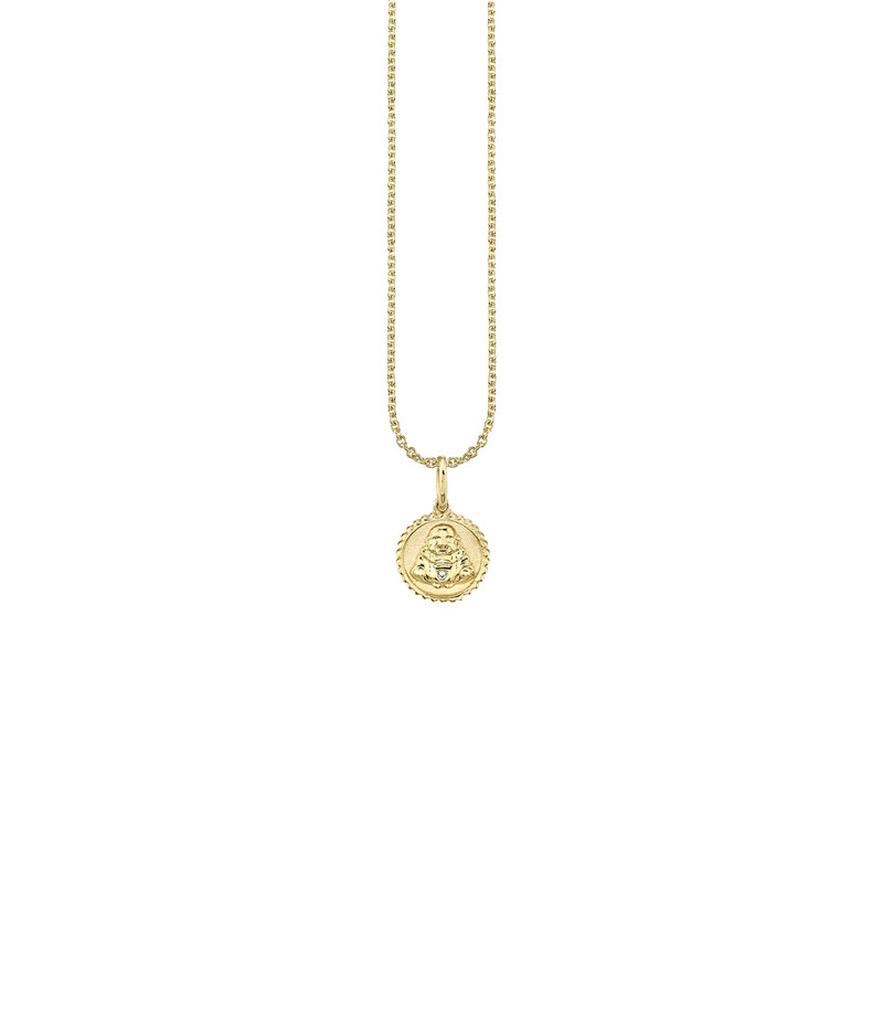 Sitting Buddha Coin Necklace In 14K Yellow Gold