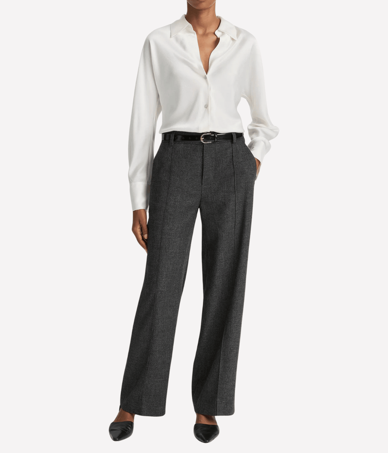 L/S Button Down Silk Blouse in Off White