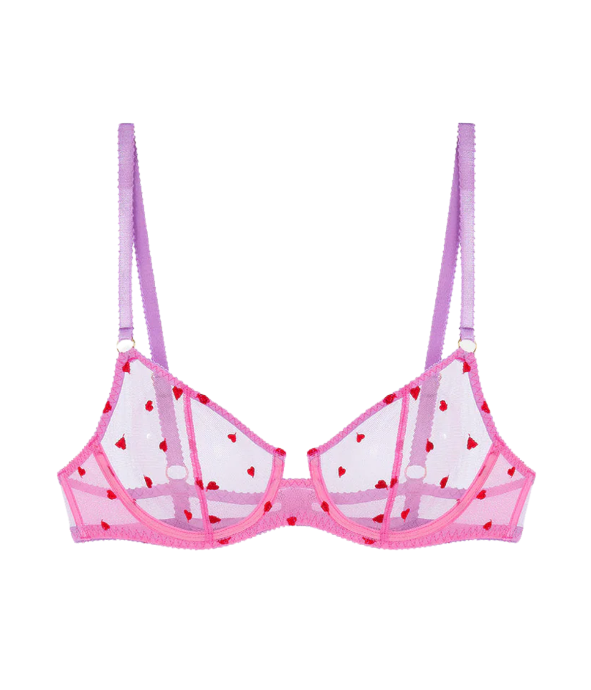 Priya Heart Embroidery Underwire Bra in Pink Hearts