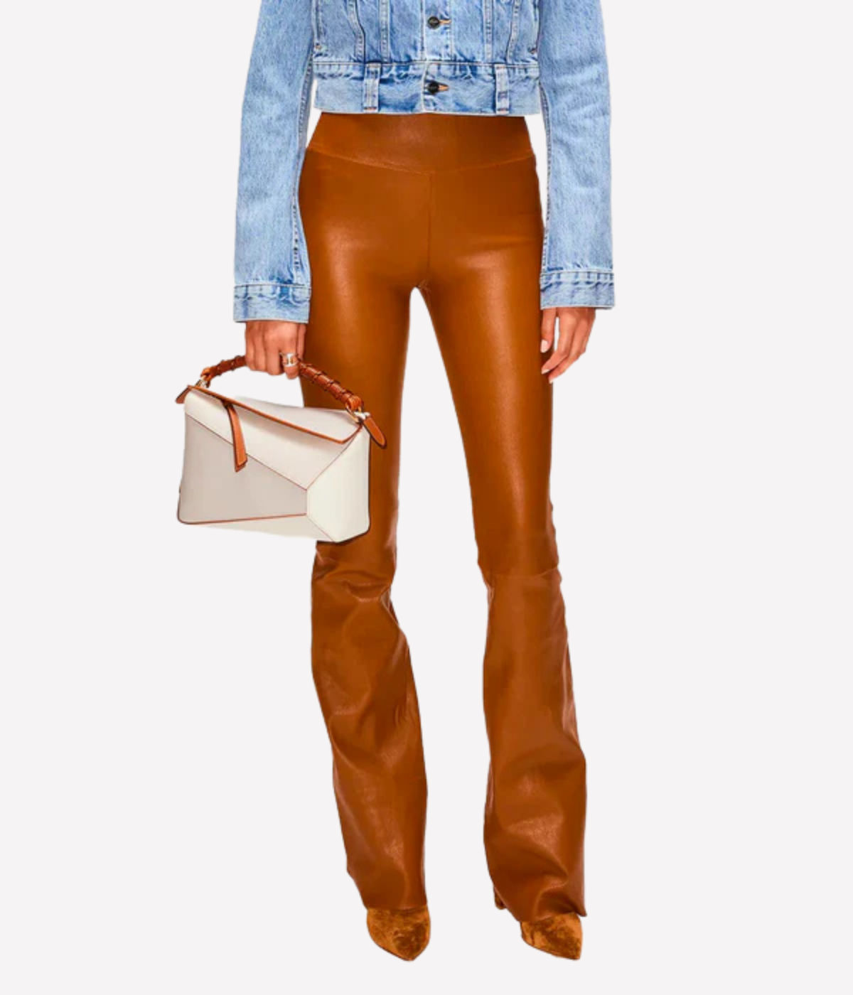 Ankle Flare Leather Legging in Walnut