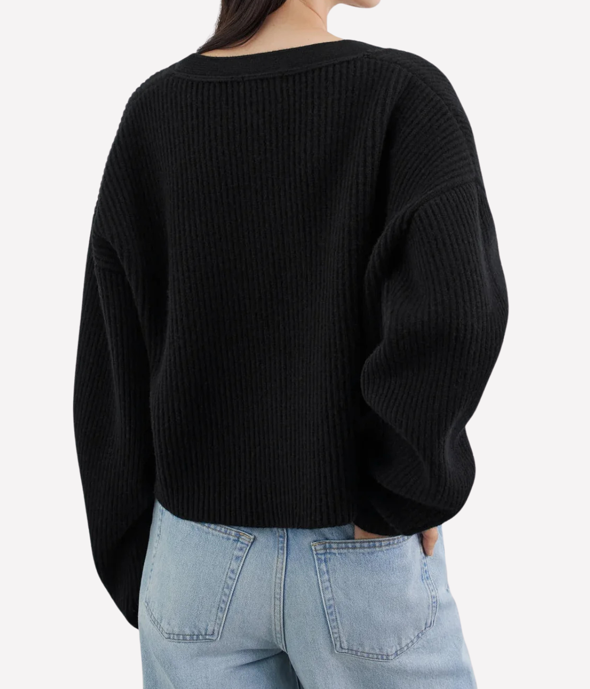 Soft Goat Ribbed Cardigan in Black – Back View