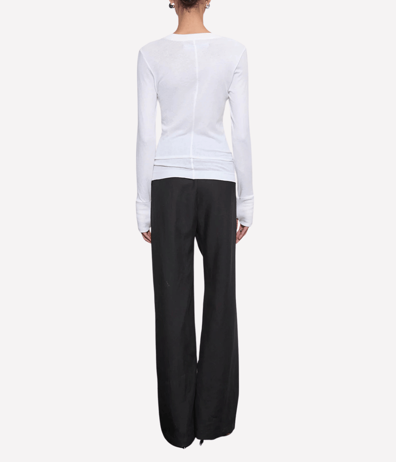 Cashmere Crew Neck Fitted Long Sleeve Top in White