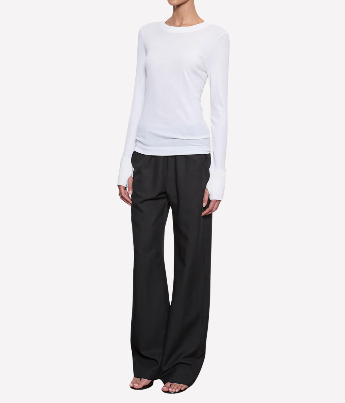 Cashmere Easy Cuffed Crew In White