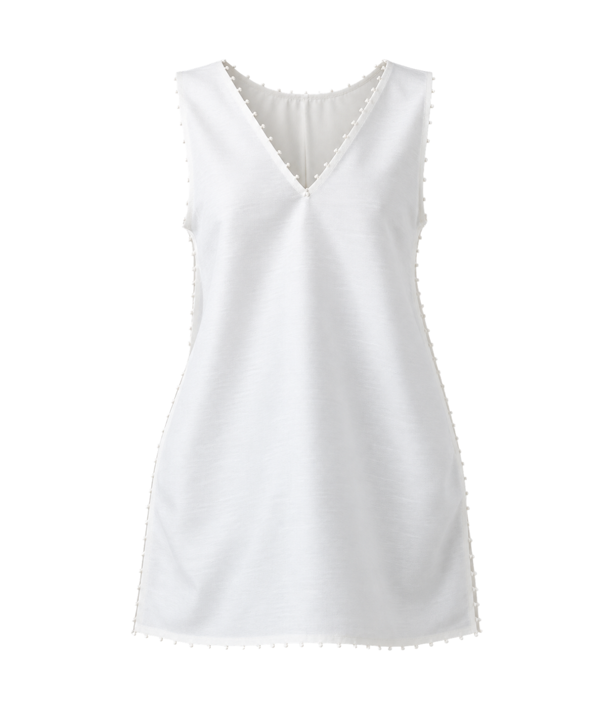 Exaggerated Dupioni Tank With Glass Seed Bead Embellishment In White