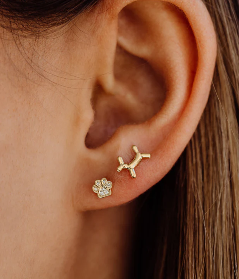 Mini Paw Studs In 14K Yellow Gold