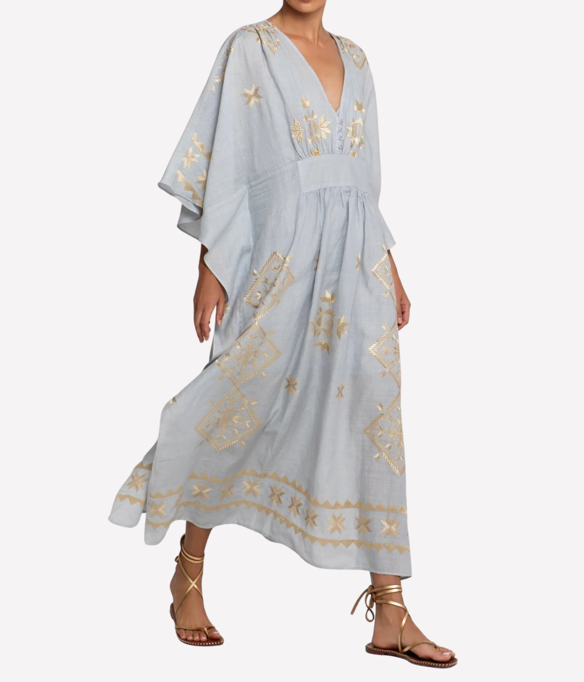 Lefkada Long Kaftan in Light Grey Gold