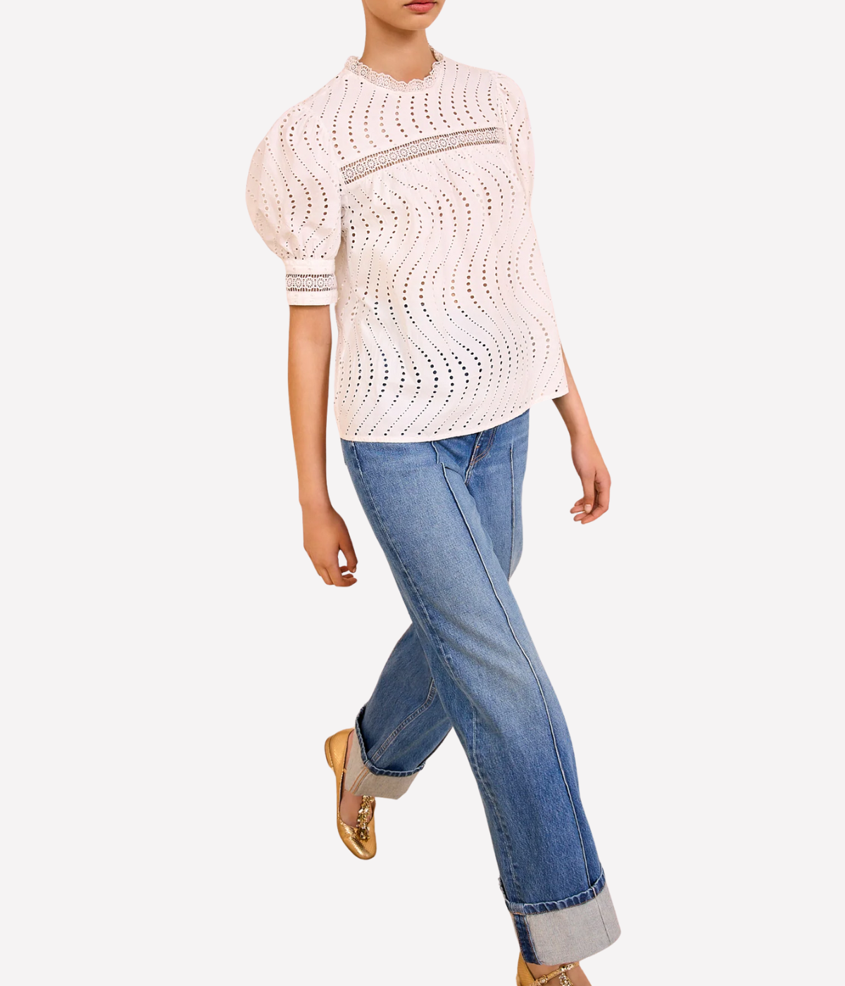 Virginia Lace Collar SS Blouse in PRISTINE