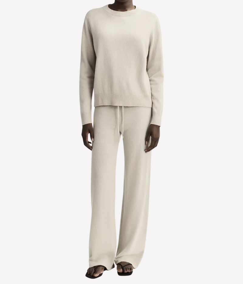 Soft Goat Cashmere Wide Leg Pant in Chalk – Full Model View