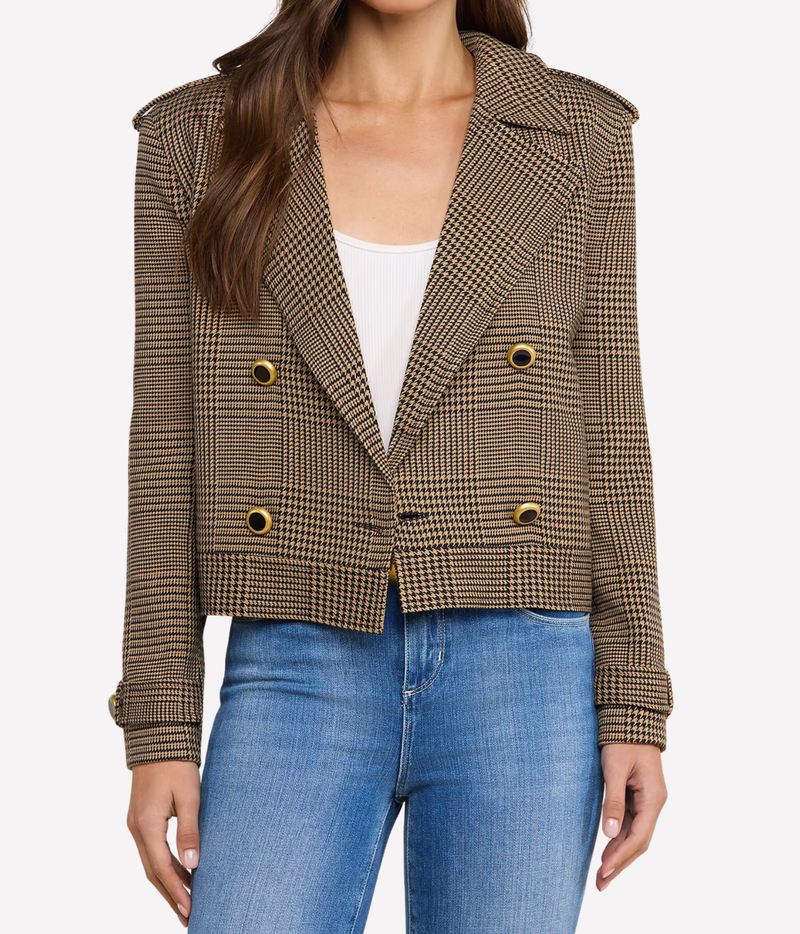 Xoey Cropped Trench In Brown Black Glen Plaid