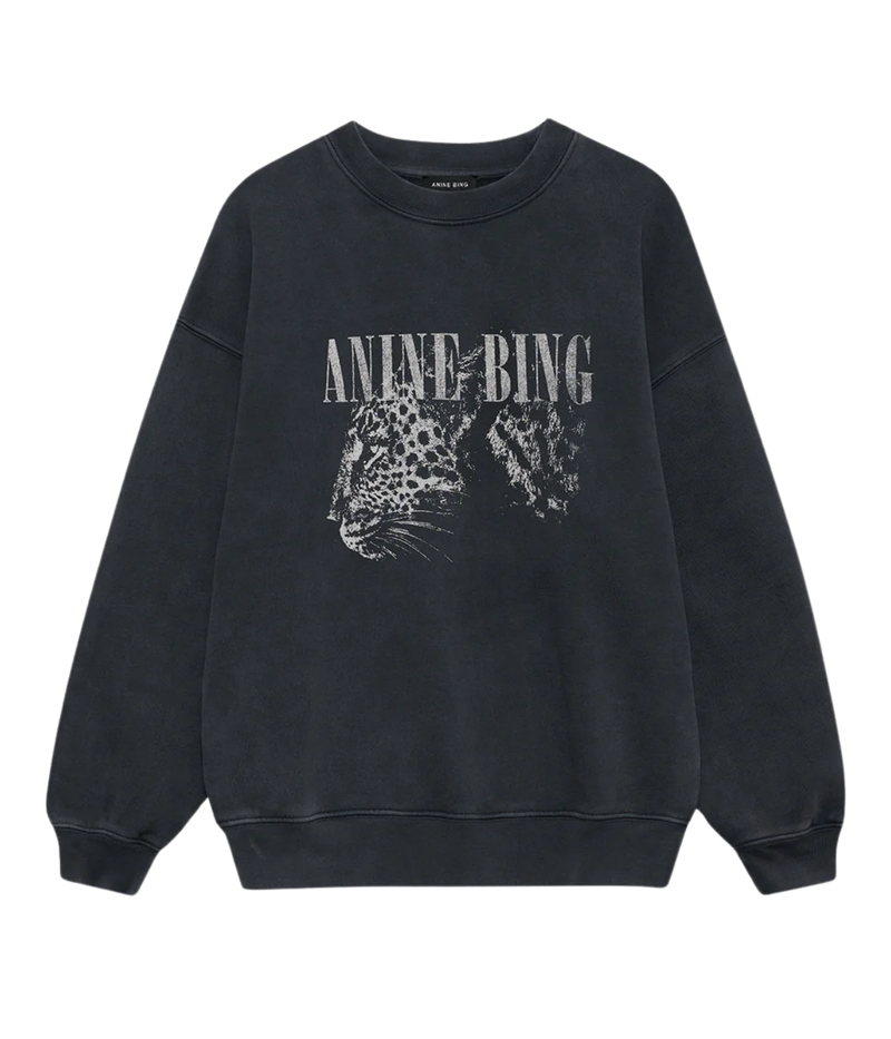 Spencer Leopard Sweatshirt in Washed Black