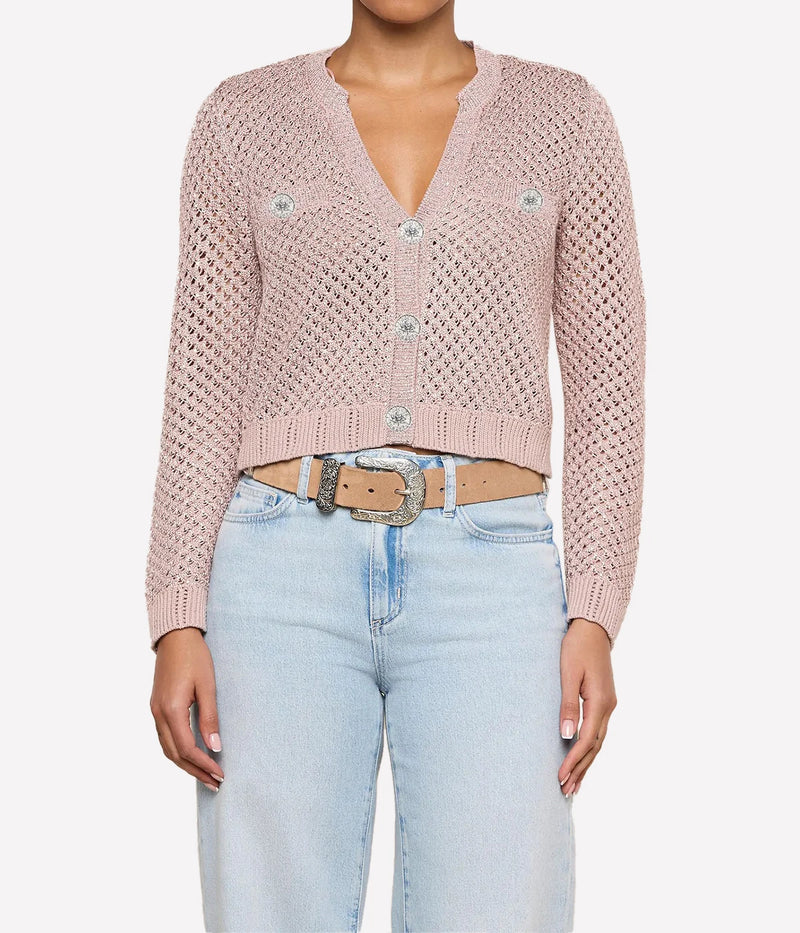 Blanca Sequin Crop Cardigan In Adobe Rose