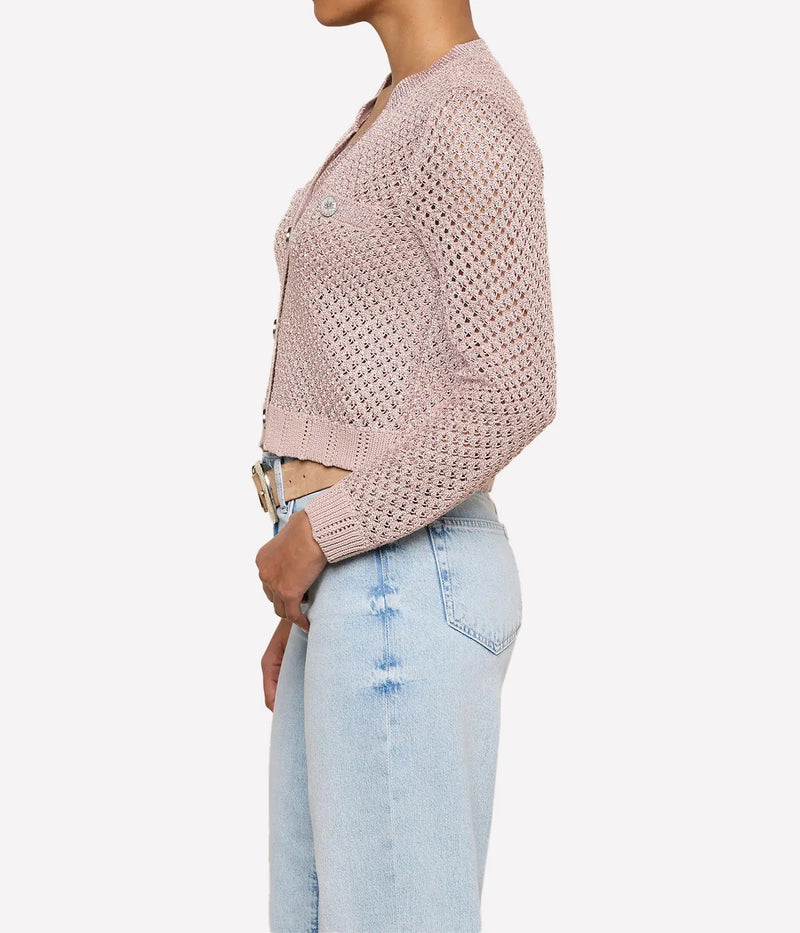 Blanca Sequin Crop Cardigan In Adobe Rose