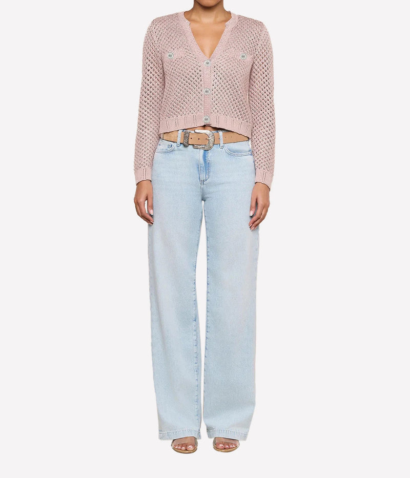 Blanca Sequin Crop Cardigan In Adobe Rose