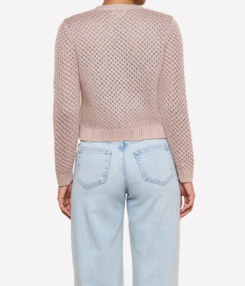Blanca Sequin Crop Cardigan In Adobe Rose