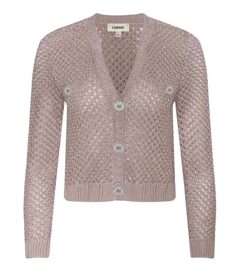 Blanca Sequin Crop Cardigan In Adobe Rose