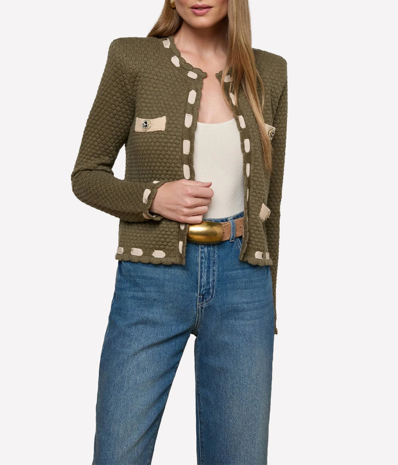 Astor Contrast Trim Cardi in Army/Biscuit