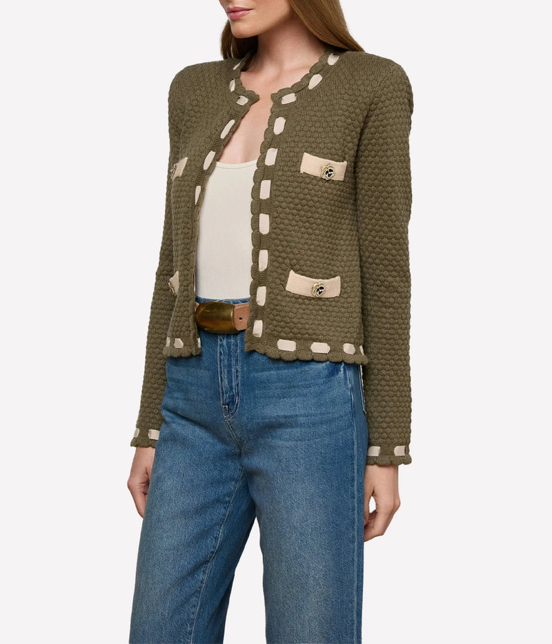 Astor Contrast Trim Cardi in Army/Biscuit