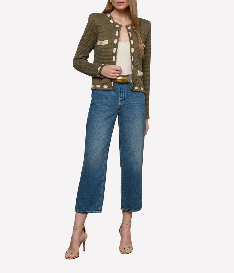 Astor Contrast Trim Cardi in Army/Biscuit