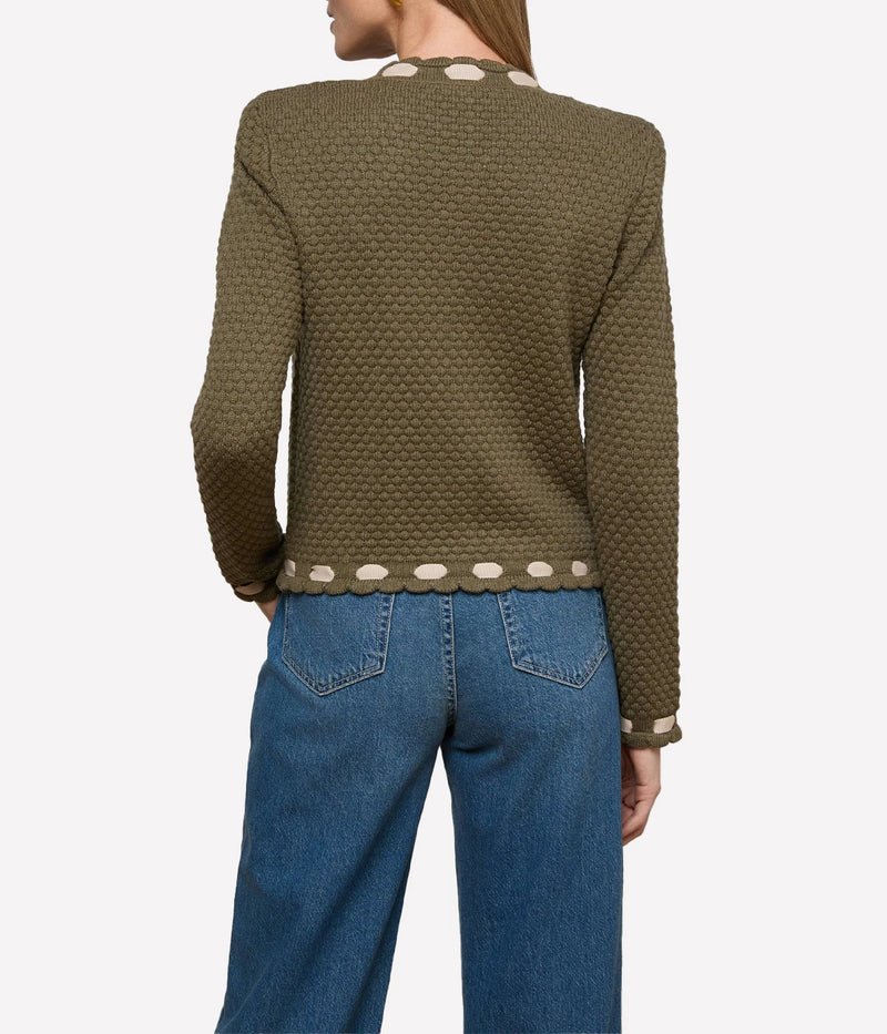 Astor Contrast Trim Cardi in Army/Biscuit