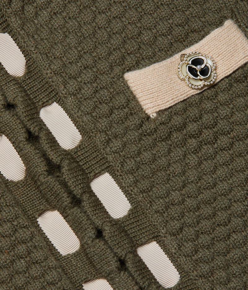 Astor Contrast Trim Cardi in Army/Biscuit