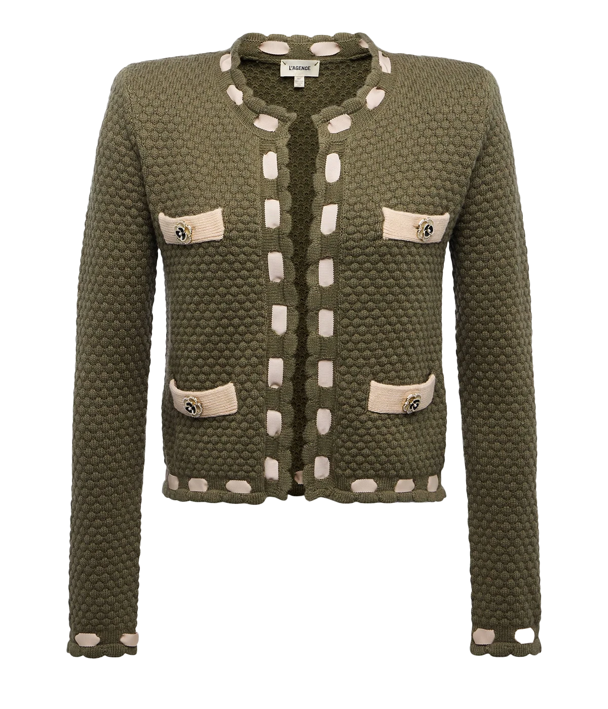 Astor Contrast Trim Cardi in Army/Biscuit