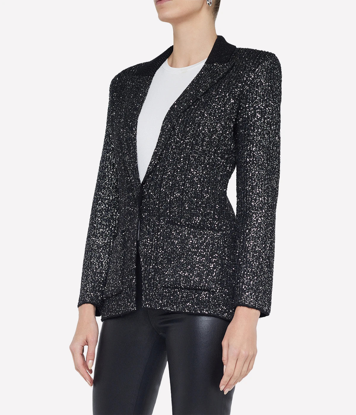 Leonora Sequin Knit Blazer in Black Silver Sequin