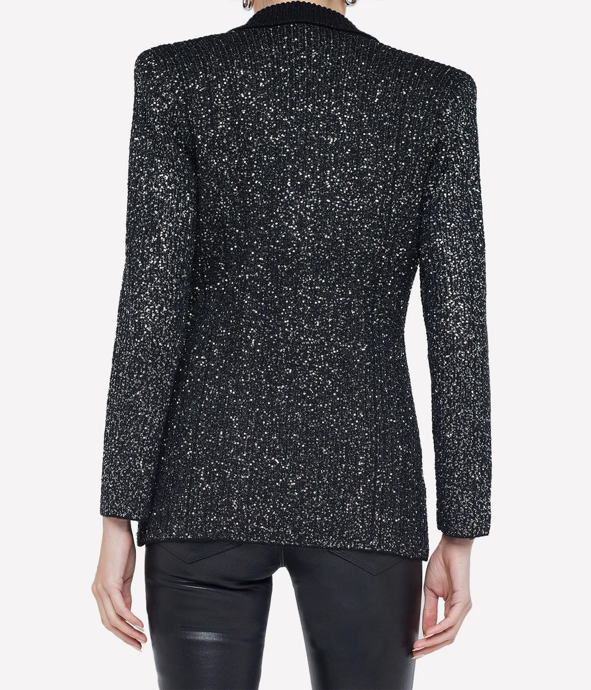 Leonora Sequin Knit Blazer in Black Silver Sequin