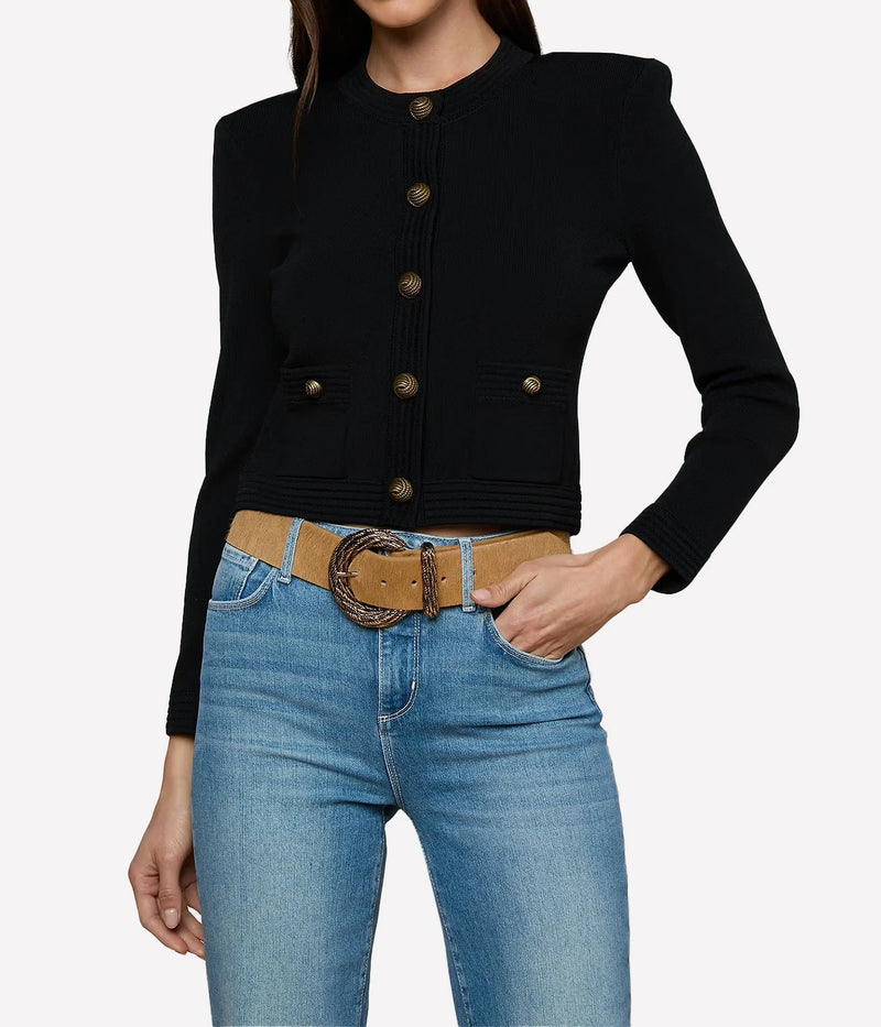 Patsy Crop Crew Cardigan in Black Gold