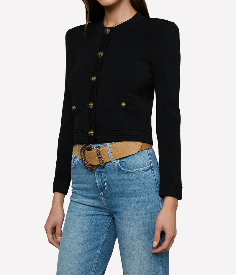 Patsy Crop Crew Cardigan in Black Gold