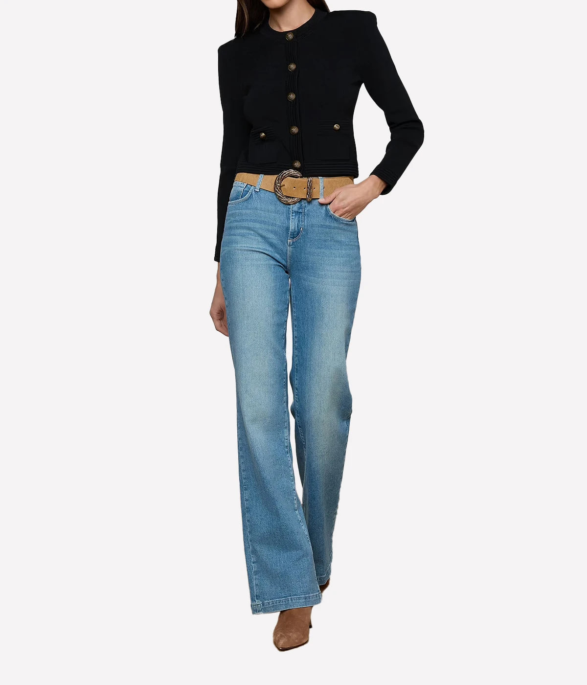 Patsy Crop Crew Cardigan in Black Gold