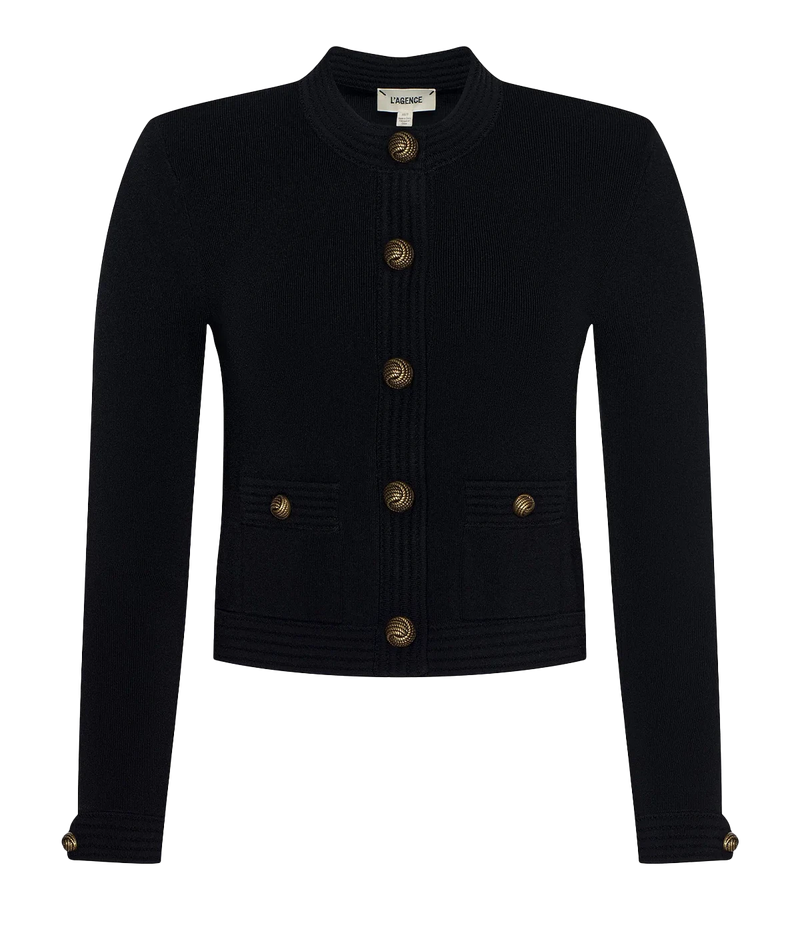 Patsy Crop Crew Cardigan in Black Gold