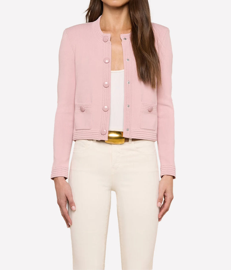 Patsy Crop Crew Cardi in Misty Rose