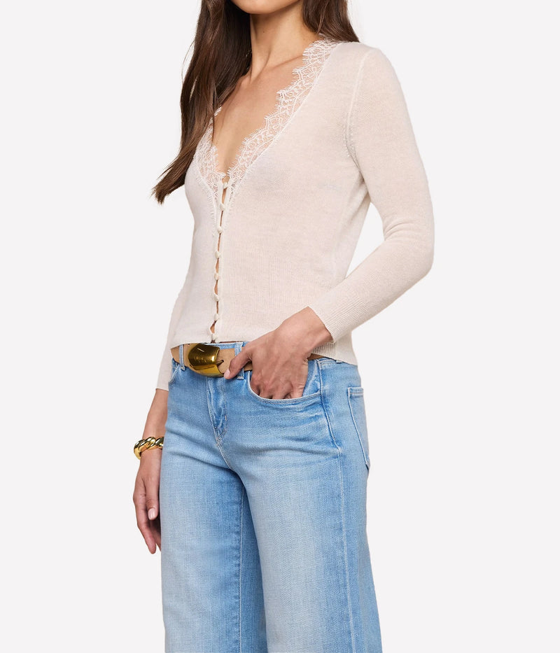 Eluna Lace Detail Cardigan In Ivory