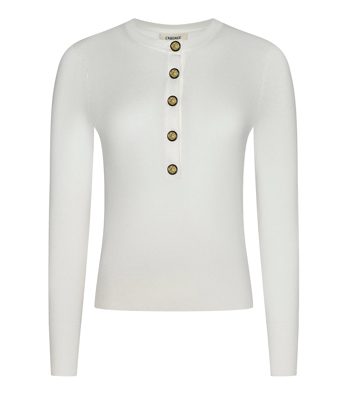 Ronda Knit Henley Pullover In Ivory Gold