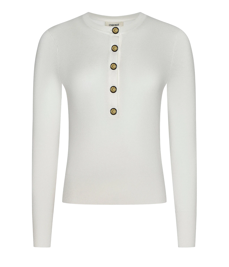 Ronda Knit Henley Pullover In Ivory Gold