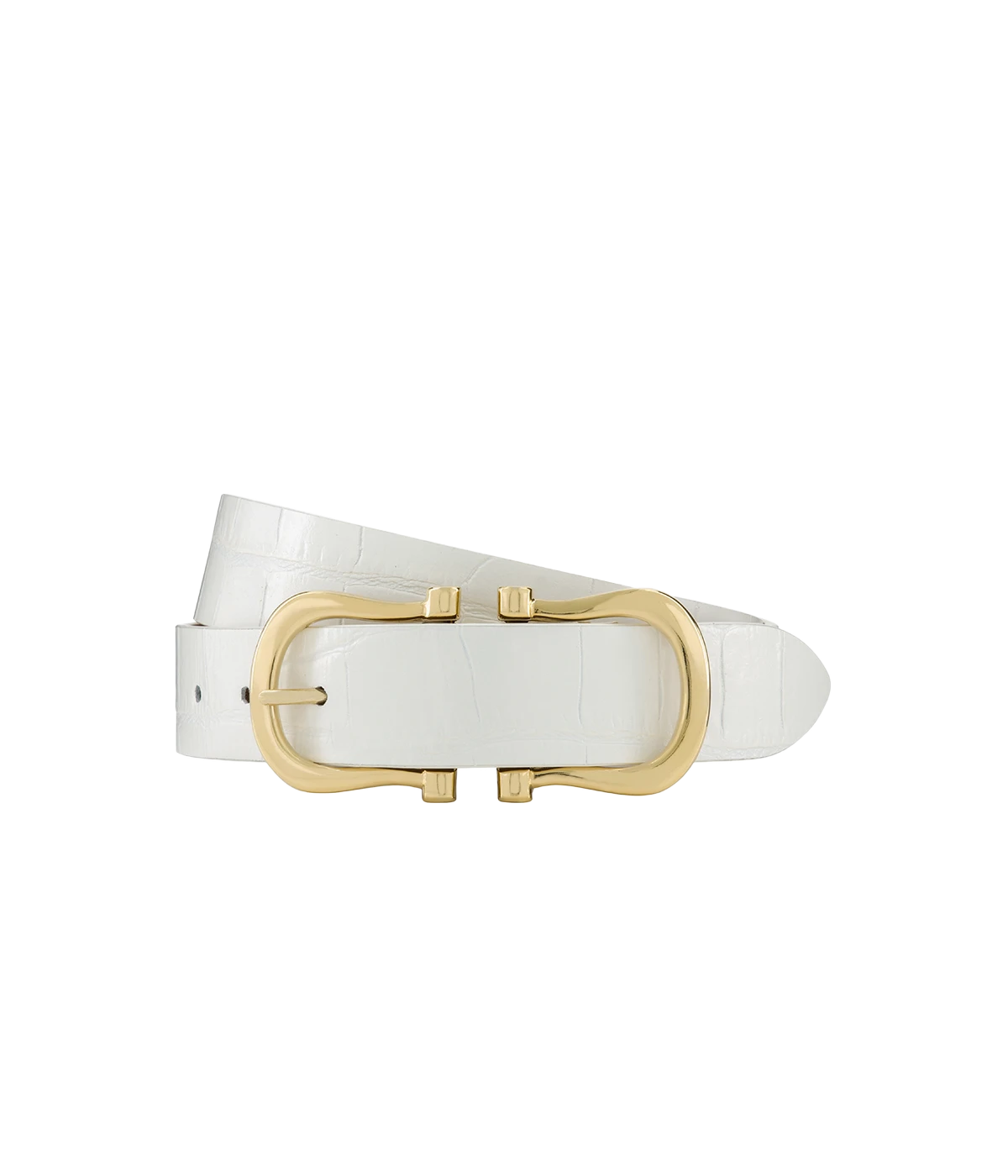 Baby Gold Nicky X Belt in White Crocco
