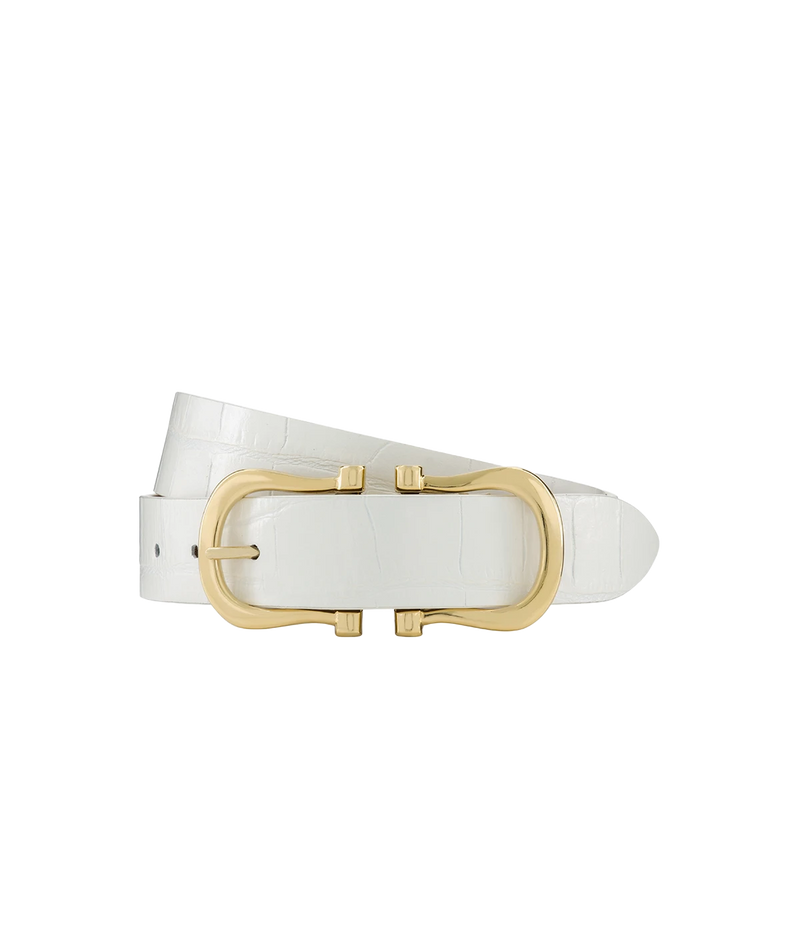 Baby Gold Nicky X Belt in White Crocco
