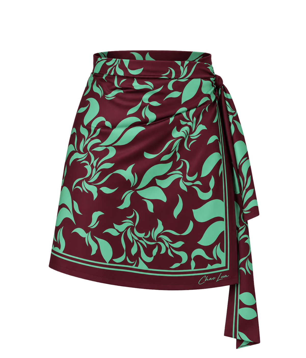 Silk Printed Mini Wrap Skirt In Mahogany